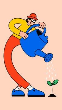 Gardener Watering a Sprout Stock Illustration