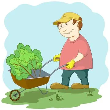 Gardener with wheelbarrow Stock Illustration