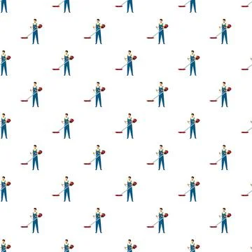 Gardener worker operating string trimmer lawn care pattern Stock-Illustration