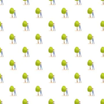 Gardeners trimming trees seamless pattern for nature care イラスト素材