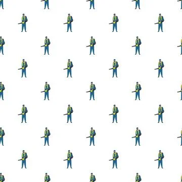 Gardeners using leaf blowers creating seamless pattern Stock Illustration