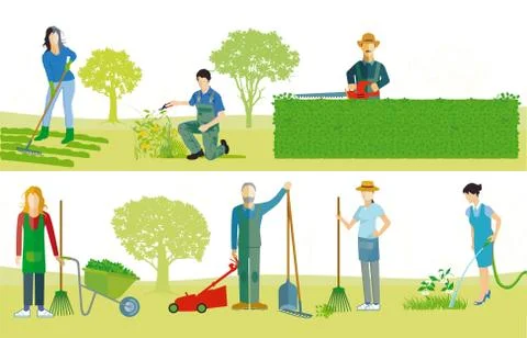 Gardeners work in the garden Illustrazione stock