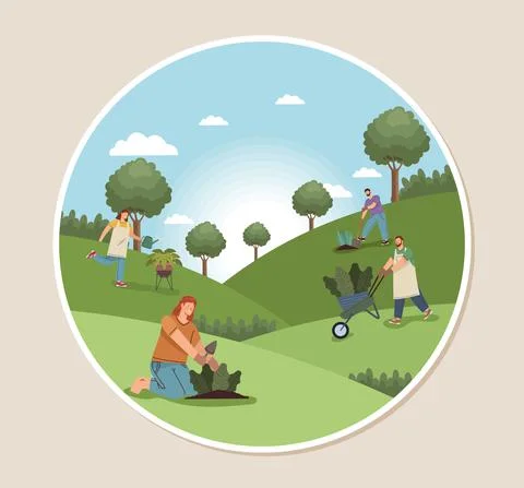 Gardeners working characters Stock Illustration