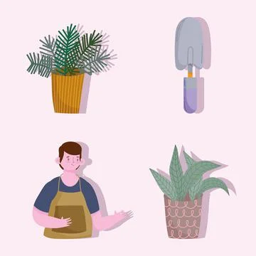 Gardenign cartoon set Stock Illustration