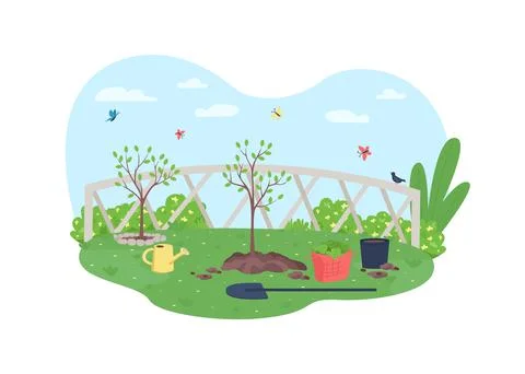 Gardening 2D vector web banner, poster Stock Illustration