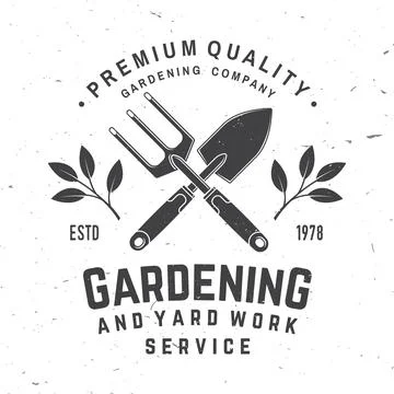 Gardening and yard work services emblem, label, badge, logo. Vector illustrat Stock Illustration