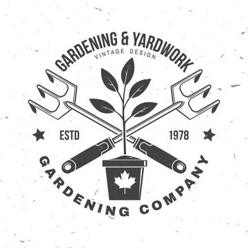 Gardening and yard work services emblem, label, badge, logo. Vector illustrat Stock Illustration