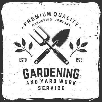 Gardening and yard work services emblem, label, badge, logo. Vector illustr.. Stock Illustration