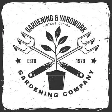 Gardening and yard work services emblem, label, badge, logo. Vector illustr.. Stock Illustration