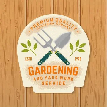 Gardening and yard work services emblem, label, badge, logo. Vector illustrat Stock Illustration