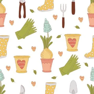 GARDENING CRAFT Spring Vector Illustration Seamless Pattern Stock Illustration