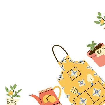 Gardening Elements Set in Mediterranean Style for Home and Garden Decor Stock Illustration