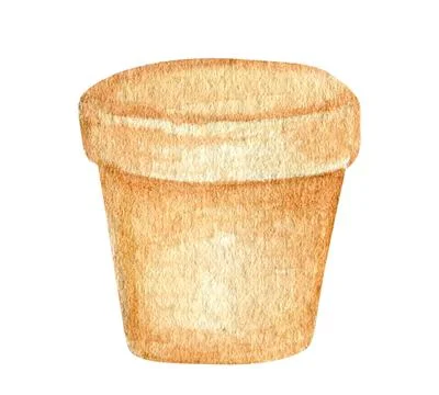 Gardening empty ceramic flower pot watercolor illustration isolated on white Stock Illustration