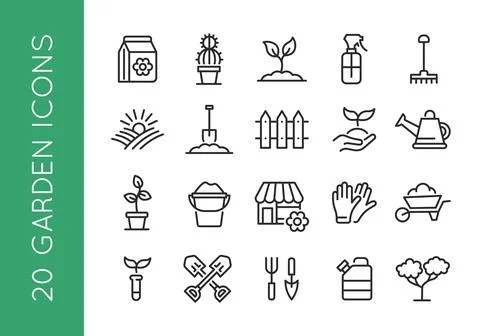 Gardening Essentials Icon Set Illustrazione stock