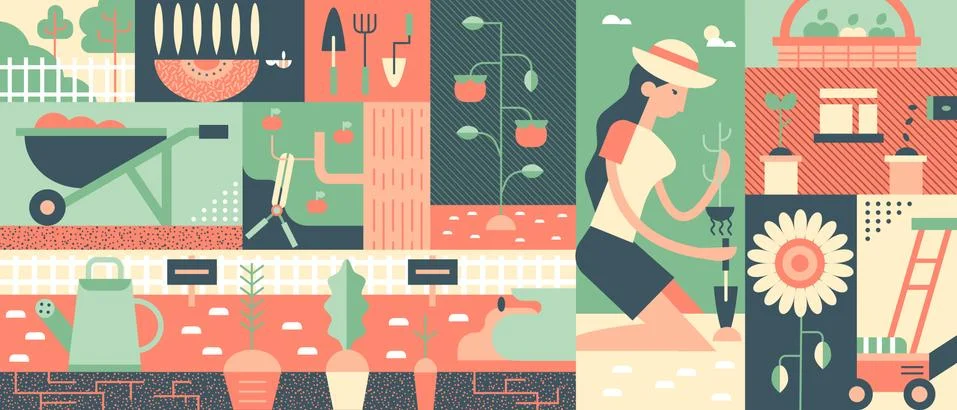 Gardening flat background Stock Illustration