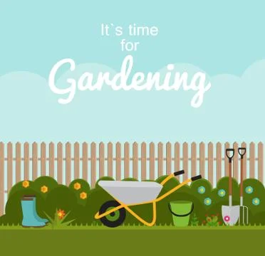 Gardening Flat Background Vector Illustration. Garden Tools, Fen Stock Illustration