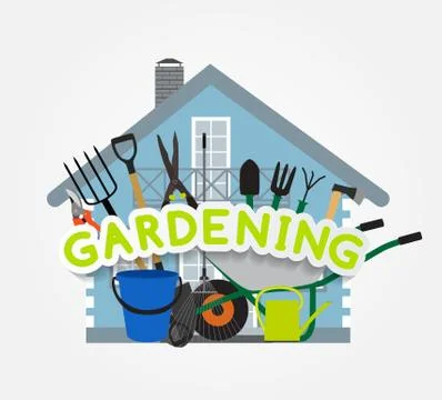 Gardening Flat Background Vector Illustration. Garden Tools, Tre Stock Illustration
