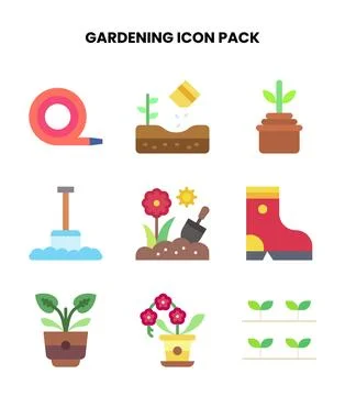 Gardening Flat Scalable Icons Pack Stock Illustration