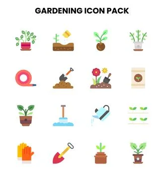 Gardening Flat SVG Icons Pack Stock Illustration