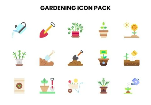 Gardening Flat Vector Icons Pack Stock Illustration