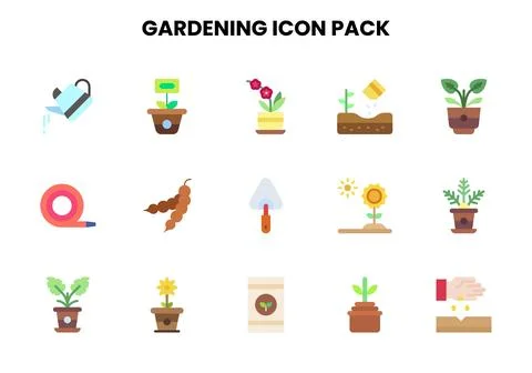 Gardening Flat Vector Icons Pack Stock Illustration