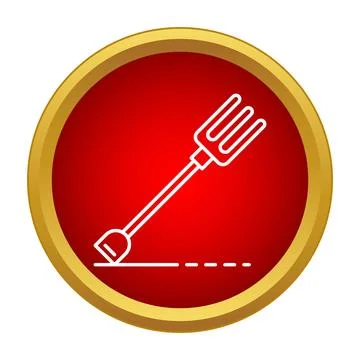 Gardening fork digging ground in red circle icon Stock Illustration