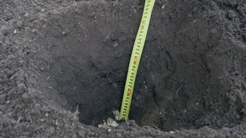 Gardening, Measuring bed depth with a ruler. Slow motion. Stock Footage 205539515