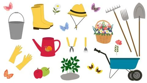 Gardening objects set illustration Illustrazione stock