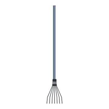 Gardening rake tool with metal teeth and long handle for gathering leaves Ilustração Stock
