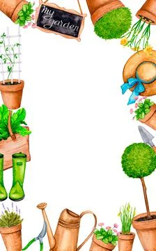 Gardening. Rectangular frame with empty place to insert Stock Illustration