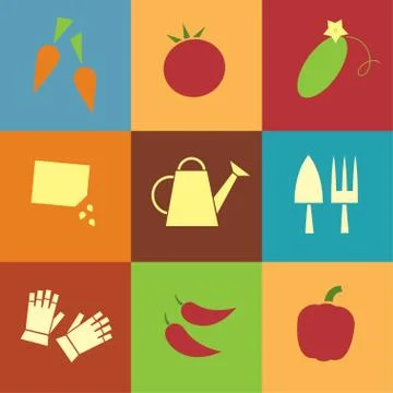 Gardening retro square 스톡 일러스트