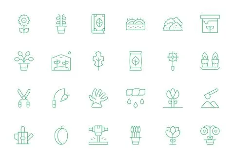 Gardening Scalable Vector Set featuring 24 Display Perfect Thin Line High R.. Stock Illustration