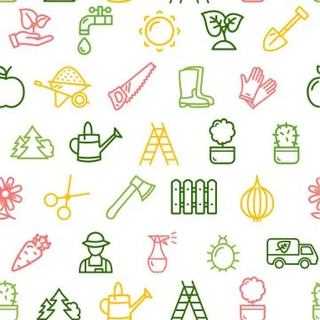 Gardening Seamless Pattern Background on a White. Vector Stock Illustration