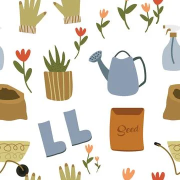 Gardening seamless pattern handraw Stock Illustration