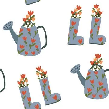 Gardening seamless pattern handraw Stock Illustration