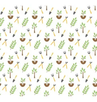 Gardening seamless pattern isolated on white Stock Illustration