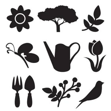 Gardening silhouette set Stock Illustration