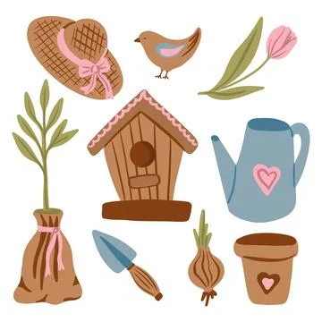 Gardening spring set vector elements Stock Illustration
