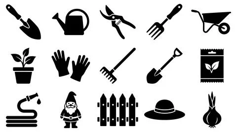 Gardening tool icon collection Stock Illustration
