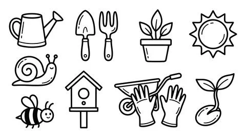 Gardening tools and elements for planting flowers and plants, springtime ga.. Stock Illustration