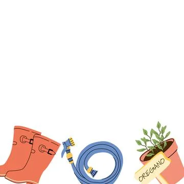 Gardening Tools and Herbs Set in Cartoon Style for Mediterranean Garden Stock Illustration