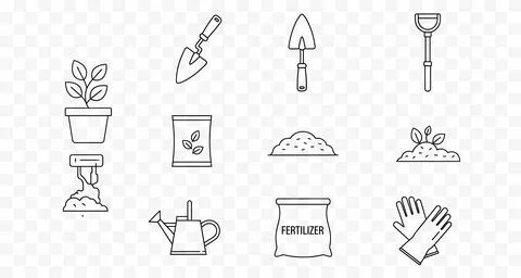Gardening tools and supplies vector illustration, flat design icons set Stock Illustration