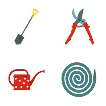 Gardening tools flat design icons set Stock Illustration