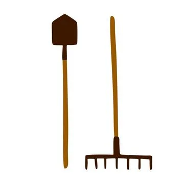 Gardening Tools Icon Flat Graphic Design. Vector Flat Rake and Shovel Illustr Stock Illustration