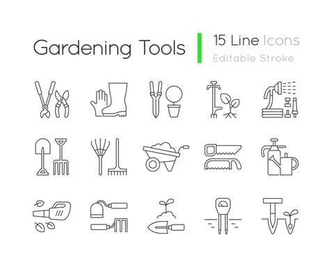 Gardening tools linear icons set Stockillustratie