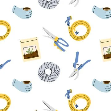 Gardening Tools Pattern Illustration in Mediterranean Garden Style Stock Illustration