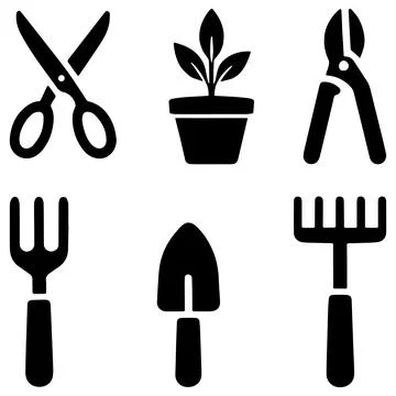 Gardening-tools-plants-linear-icon-set-collection Stock Illustration