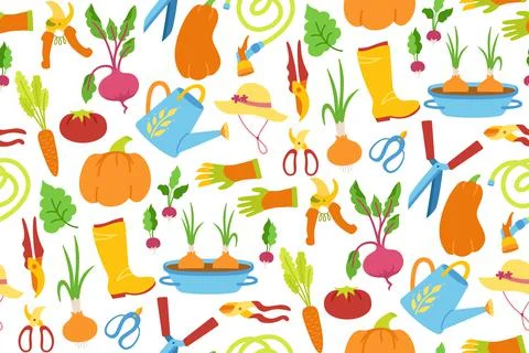 Gardening tools seamless pattern cartoon vector Stock Illustration