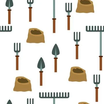 Gardening tools seamless pattern handraw Stock Illustration