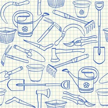 Gardening tools seamless pattern Stock Illustration